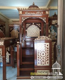 Desain Mimbar Masjid Minimalis Moderen Kayu Perhutani Terbaru Buatan Jepara